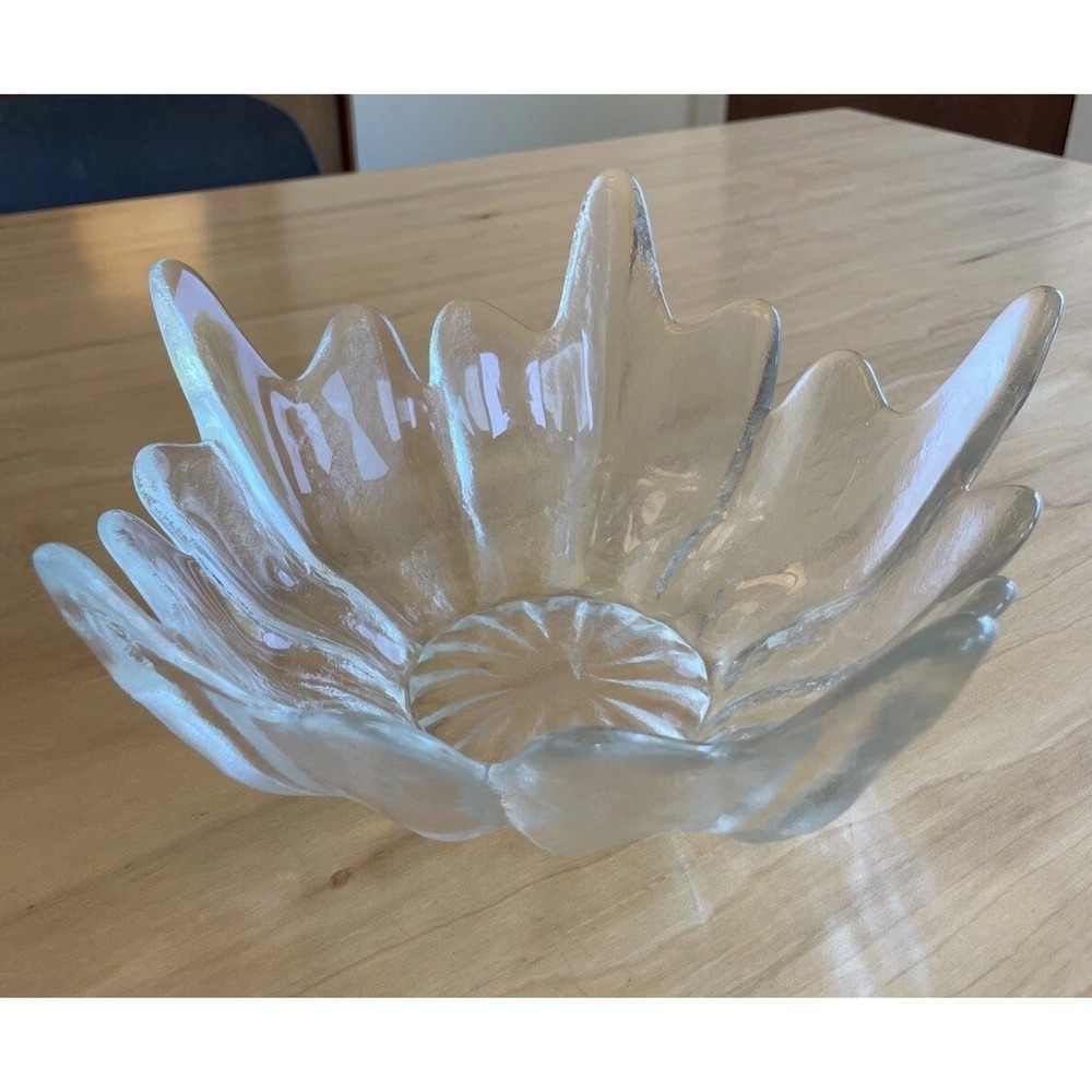 Vintage MCM Large Viking Clear Lotus Bowl 10" Holidays Stockholm Textured
